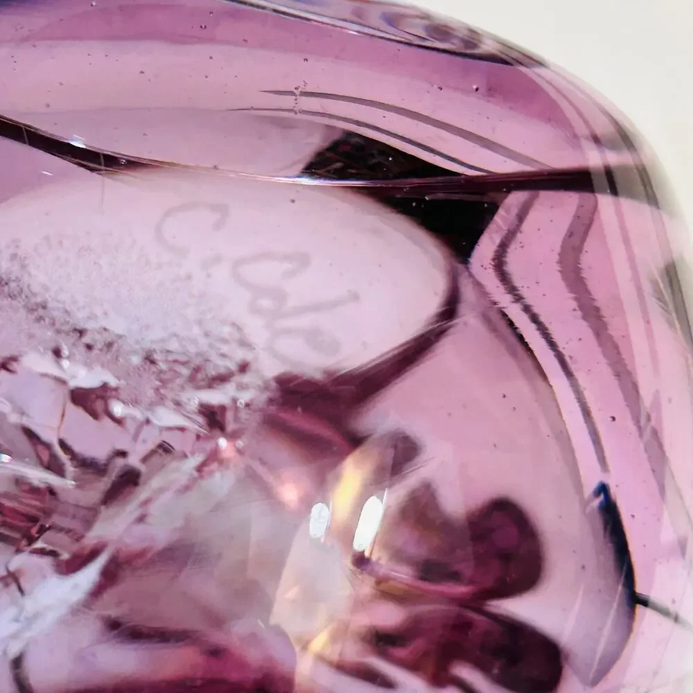 Chet Cole Amethyst Hanging Vase Signed Vintage Hand Blown Glass